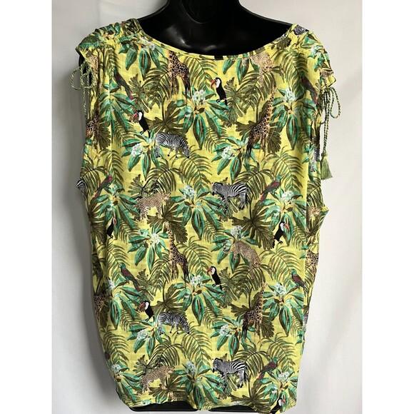 Jane and Delancey Novelty Print Top Birds Animals Sleeveless Shirt sze XL V Neck - Picture 6 of 12